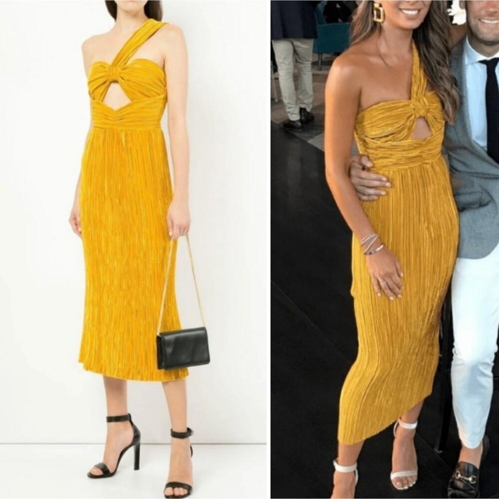 Alice McCall Dress Power‎ Lady Pleated One Shoulder Midi in Sunset Yellow Size 4 - Picture 3 of 14
